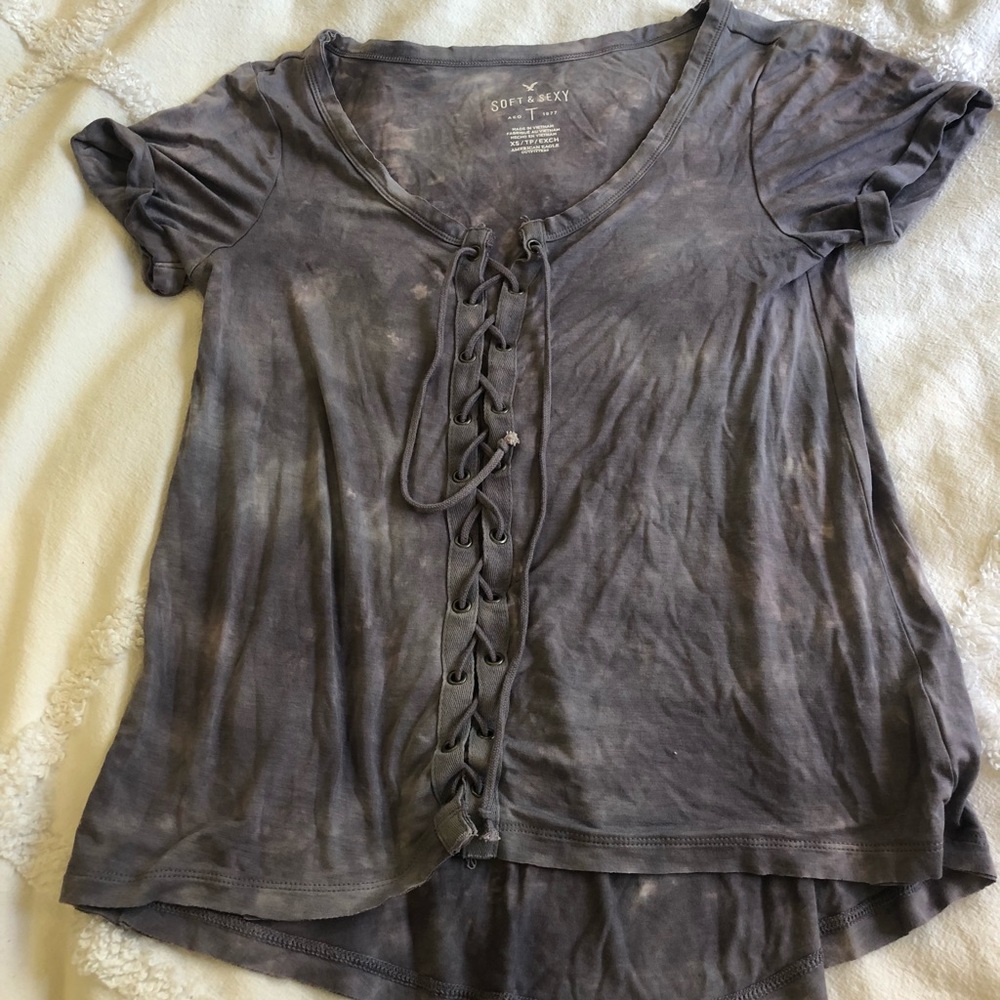 AE purple lace up tee